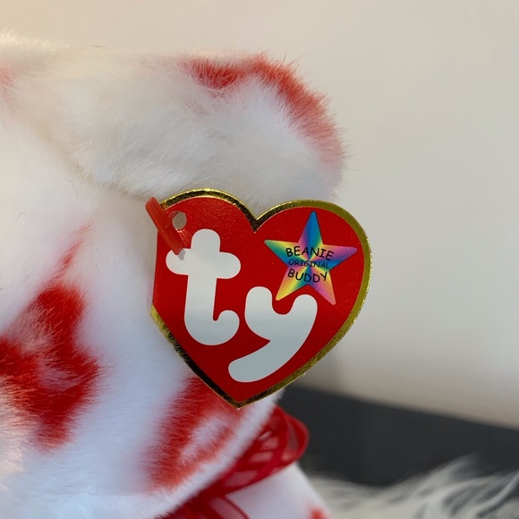 Ty (25) Beanie Buddy  White and Red Kiss Print “Smooch” - Picture 3 of 10